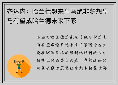 齐达内：哈兰德想来皇马绝非梦想皇马有望成哈兰德未来下家